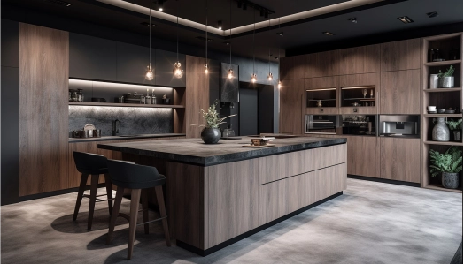 Photorealistic kitchen render - warm contemporary interior, Cyprus