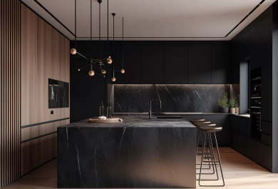 Minimalist kitchen design 3D render — Cyprus